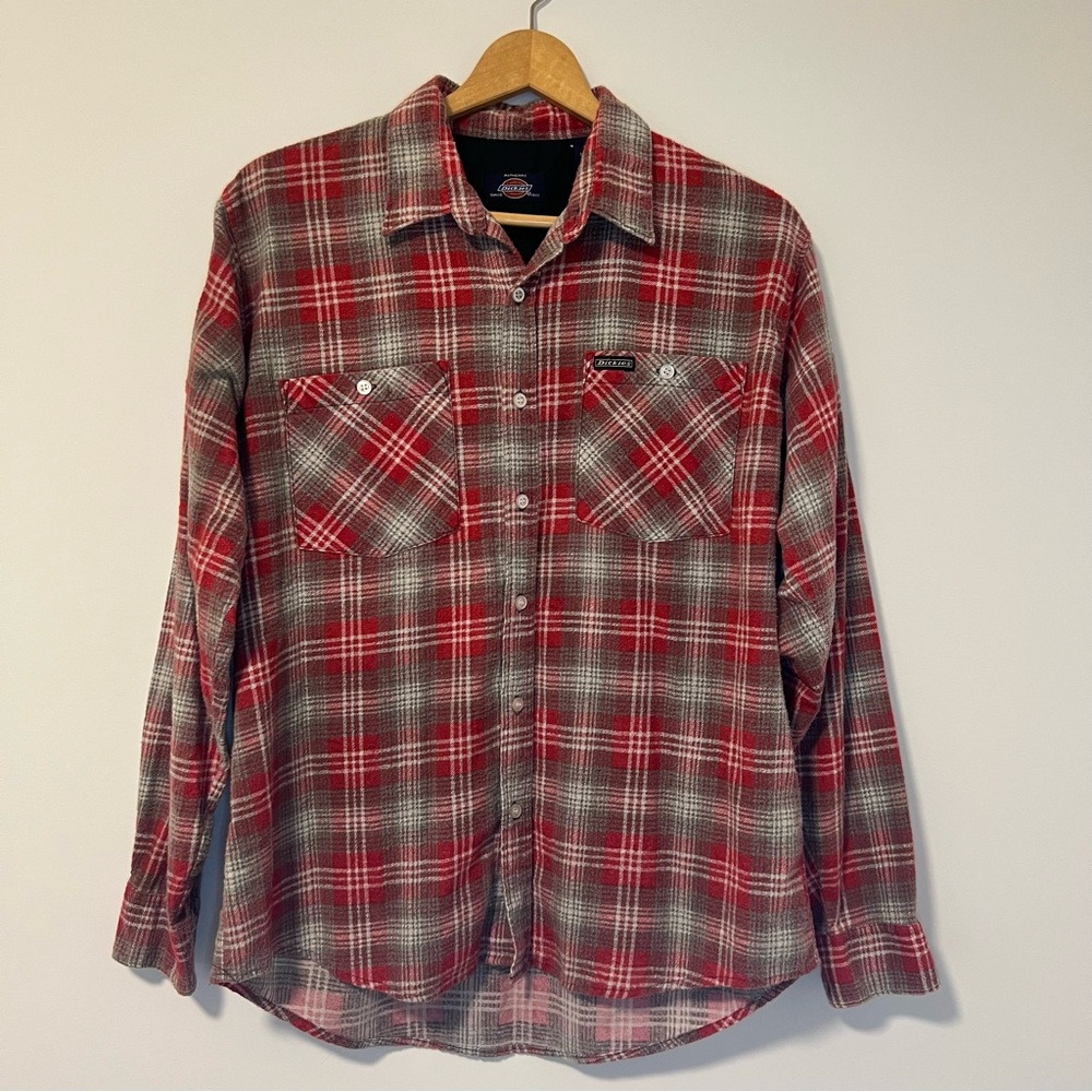 SOLD Vintage Dickies Red Plaid Flannel Button Down Shirt - Picture 2 of 6